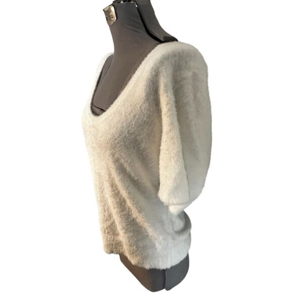 Maeve Eyelash Knit Sweater Tee White Scoop Neck Short Sleeve Top XL - Picture 4 of 8